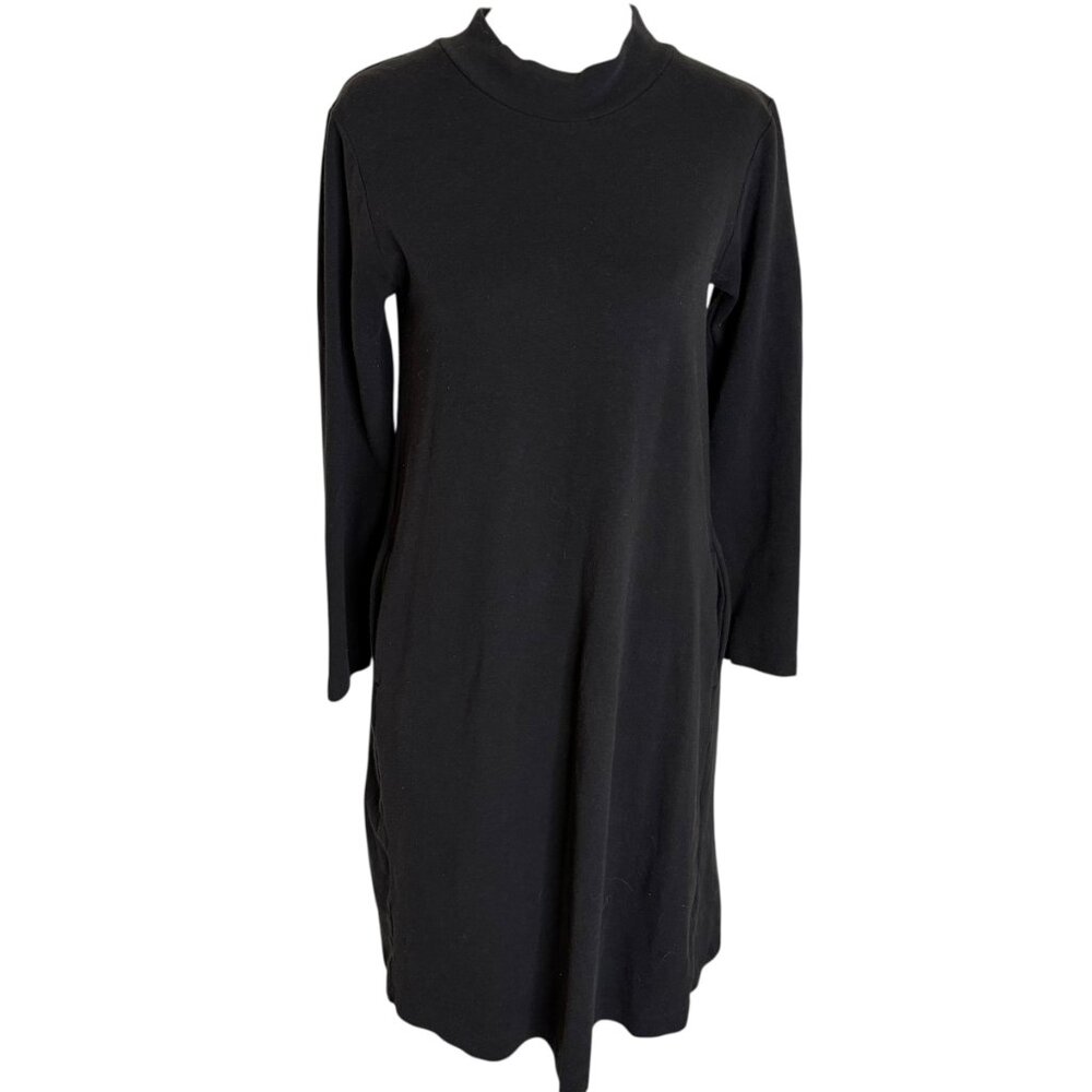 Muji Dress A Line Mockneck Knit Pockets Black XS S